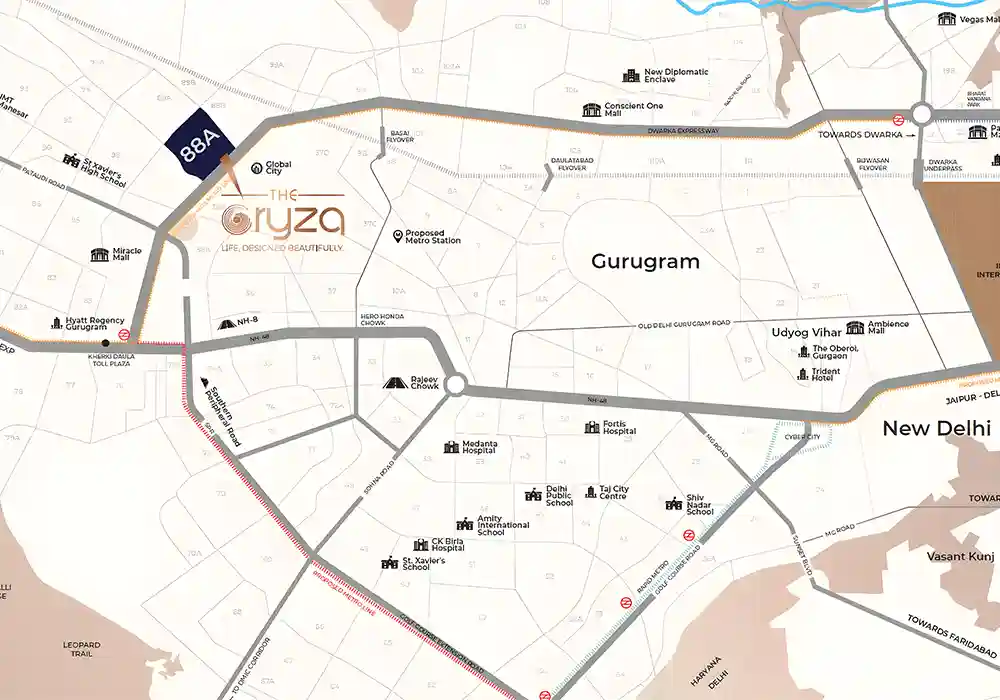 The Oryza Location Map gurgaon